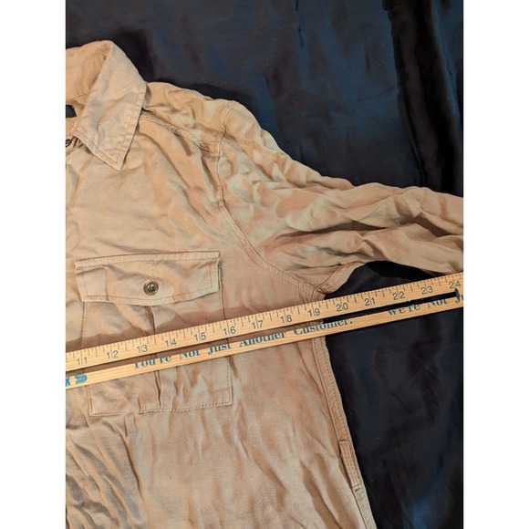 New Look tan button down L dress adjustable 3/4 to long sleeve - Picture 8 of 11